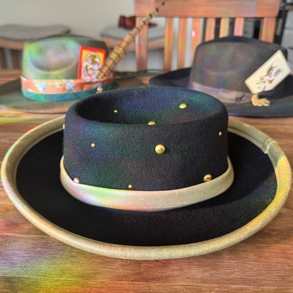 August Accessories Black 100% Wool Pork Pie Bolero Hat